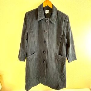 CAbi Navy Carriage Button Front Long Line Jacket w/ Dots #5658, Size L
